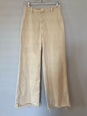 Oat New York Beige Wide-Leg Jeans with Raw Hem sz 4/27